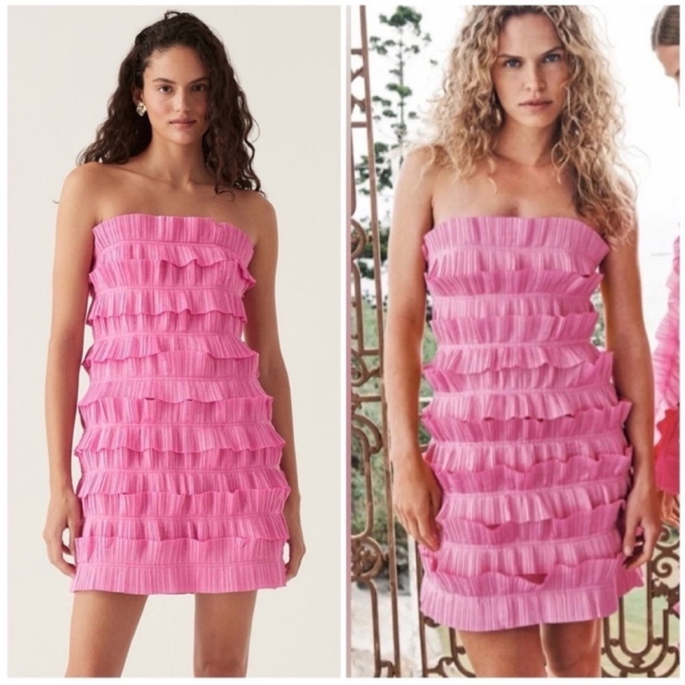 NWT Aje Palladium Ruffle Strapless Mini Dress Pink
